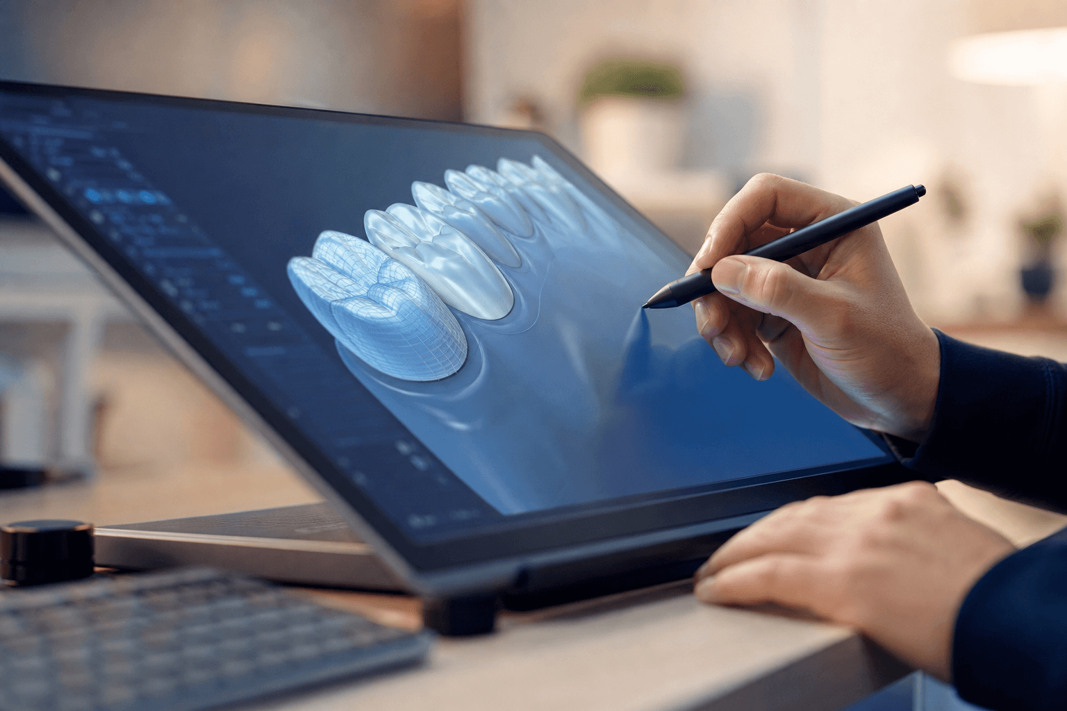 De-identified anterior dental CAD design showing anatomy and esthetics
